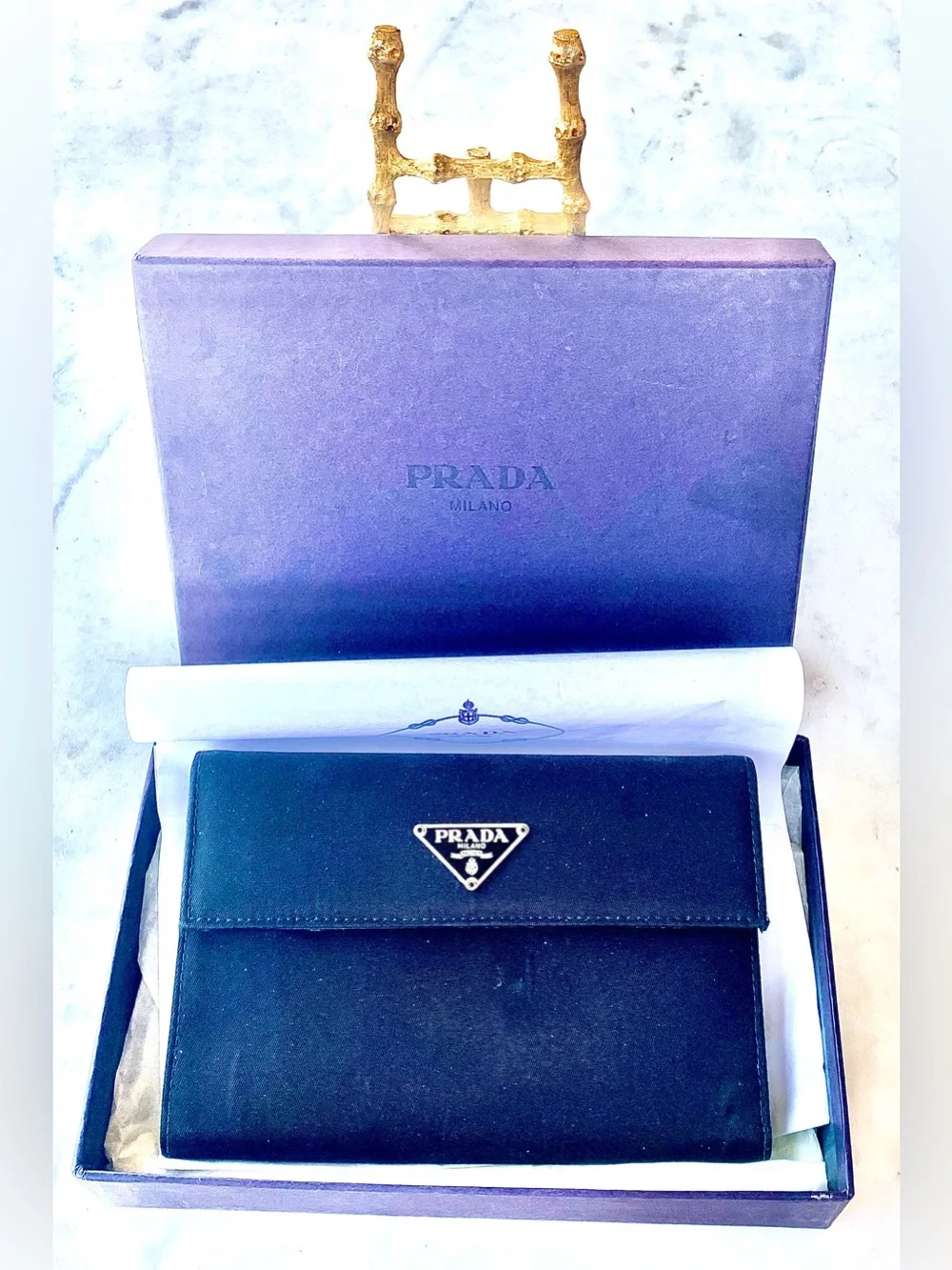 PRADA M150 Black TESSUTO Nylon Logo TRI-FOLD Wallet VINTAGE 90’s